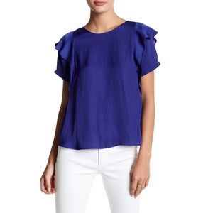 LUSH Short Sleeve Ruffle Blouse in Clematis Blue